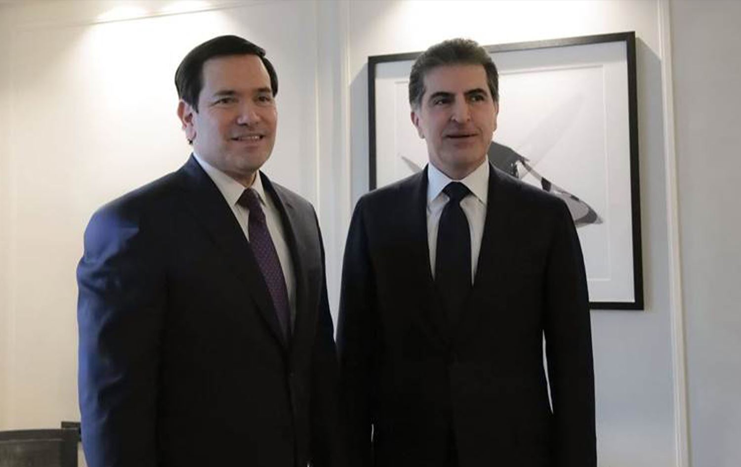 نيجيرفان بارزاني، رئيس إقليم كوردستان وماركو روبيو، وزير خارجية اميركا