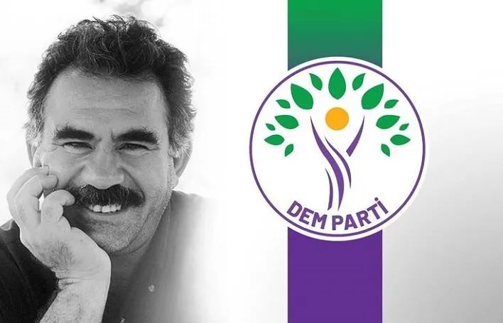 Ocalan and DEM Party logo. Graphic: Rudaw 