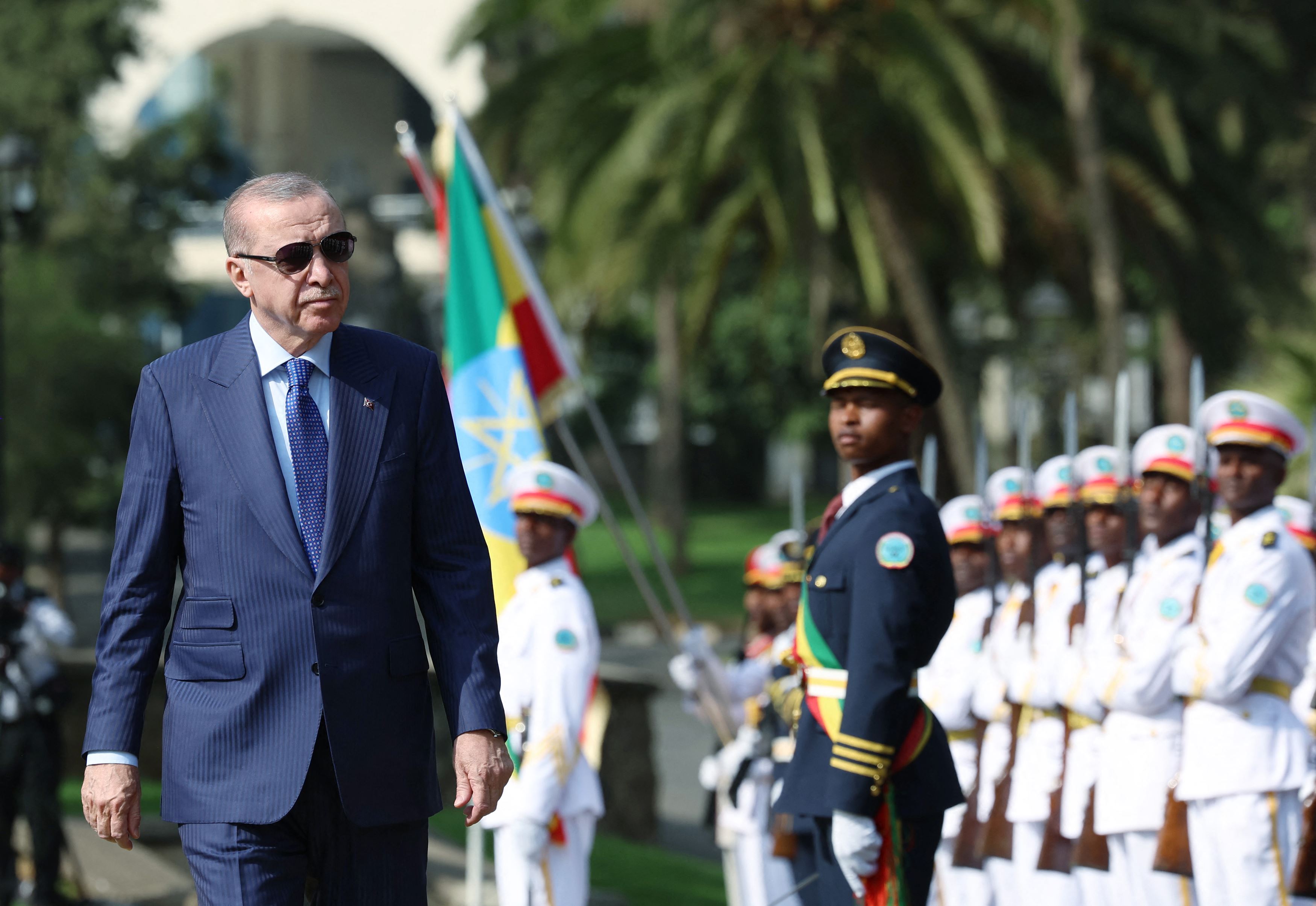 Turkey's President Recep Tayyip Erdogan reviewing the guard of honour during a state visit in Ethiopia, in Addis Ababa on February 17 2026. Photo: Turkish presidency