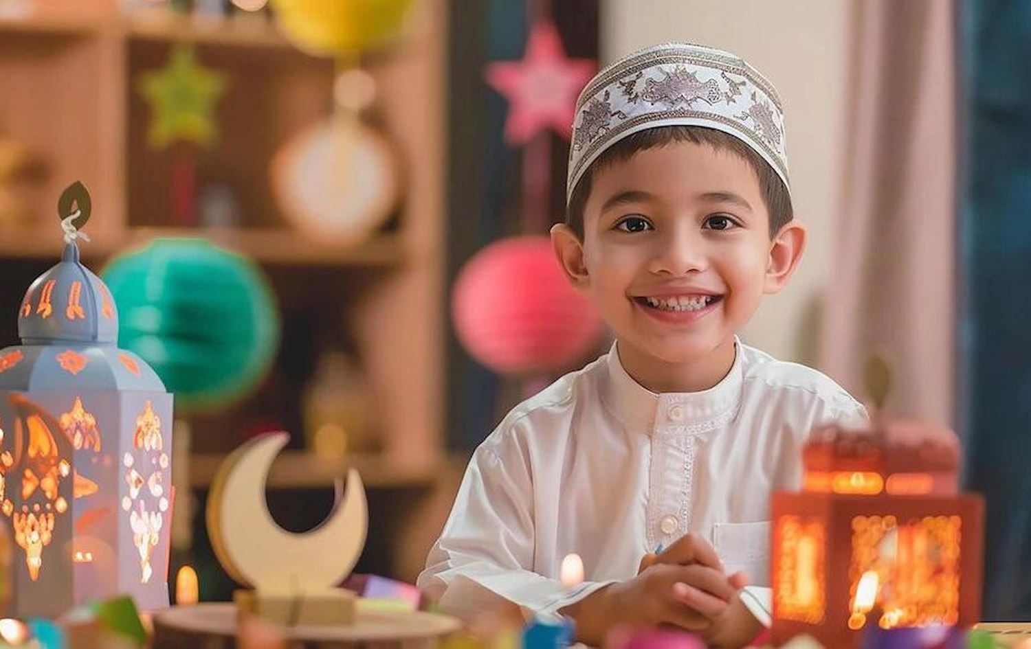 منداڵێكی موسوڵمان و چەند ئاماژەیەک بۆ مانگی رەمەزان.