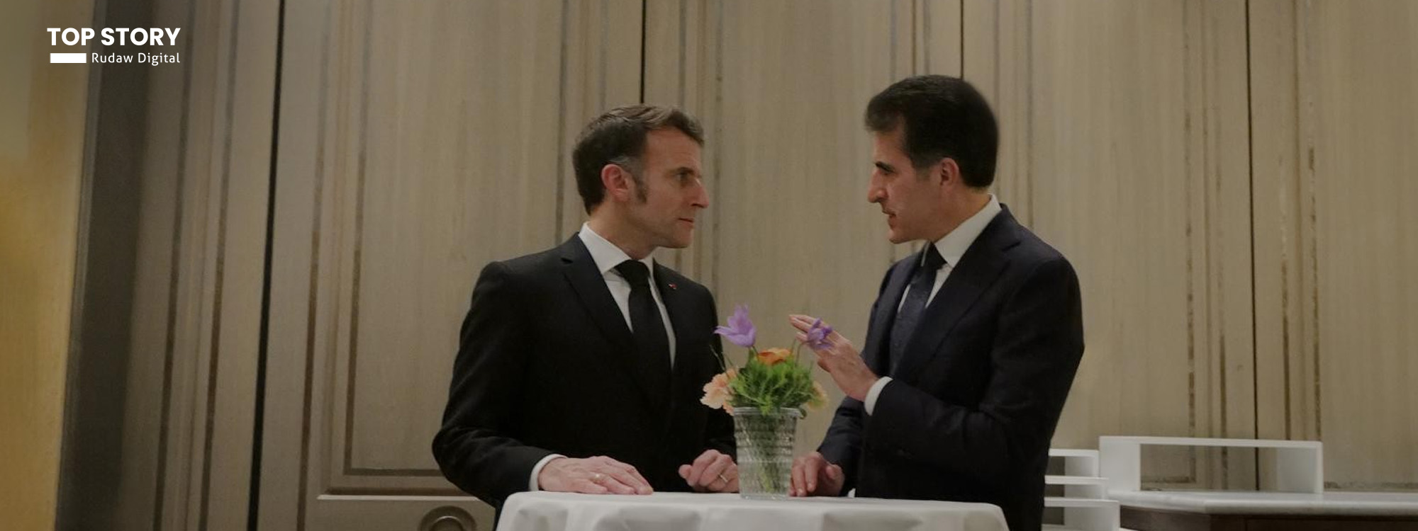 ئیمانوێل ماکرۆن لەگەڵ نێچیرڤان بارزانی قسە دەکات؛ باسی دۆخی رۆژهەڵاتی نێوەڕاست دەکەن