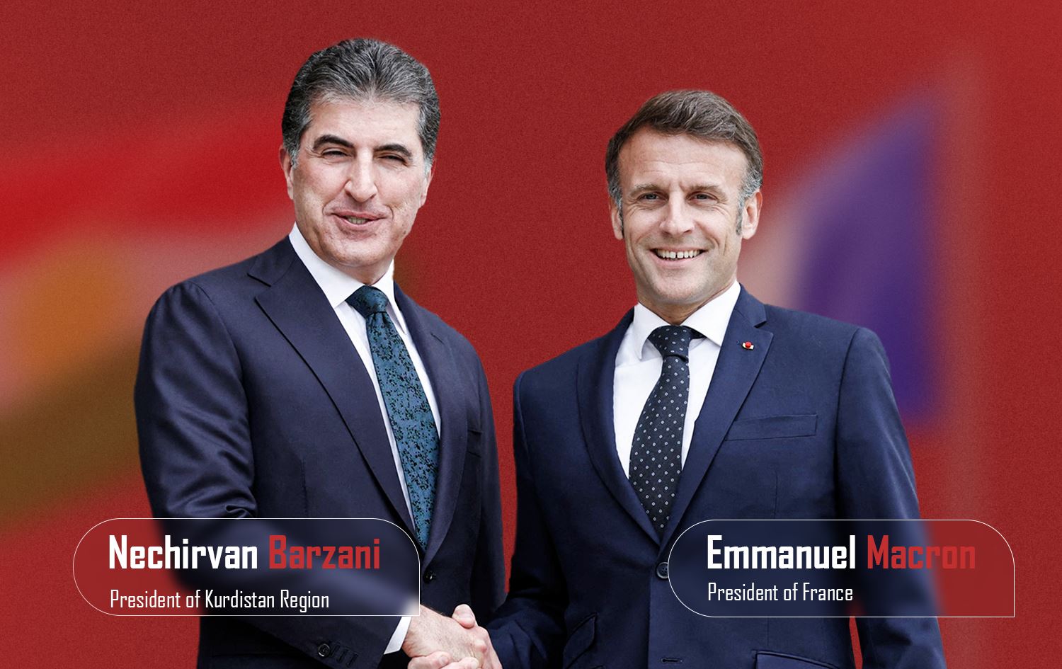 Nêçîrvan Barzanî û Emmanuel Macron  / Wêne: Rûdaw Grafîk