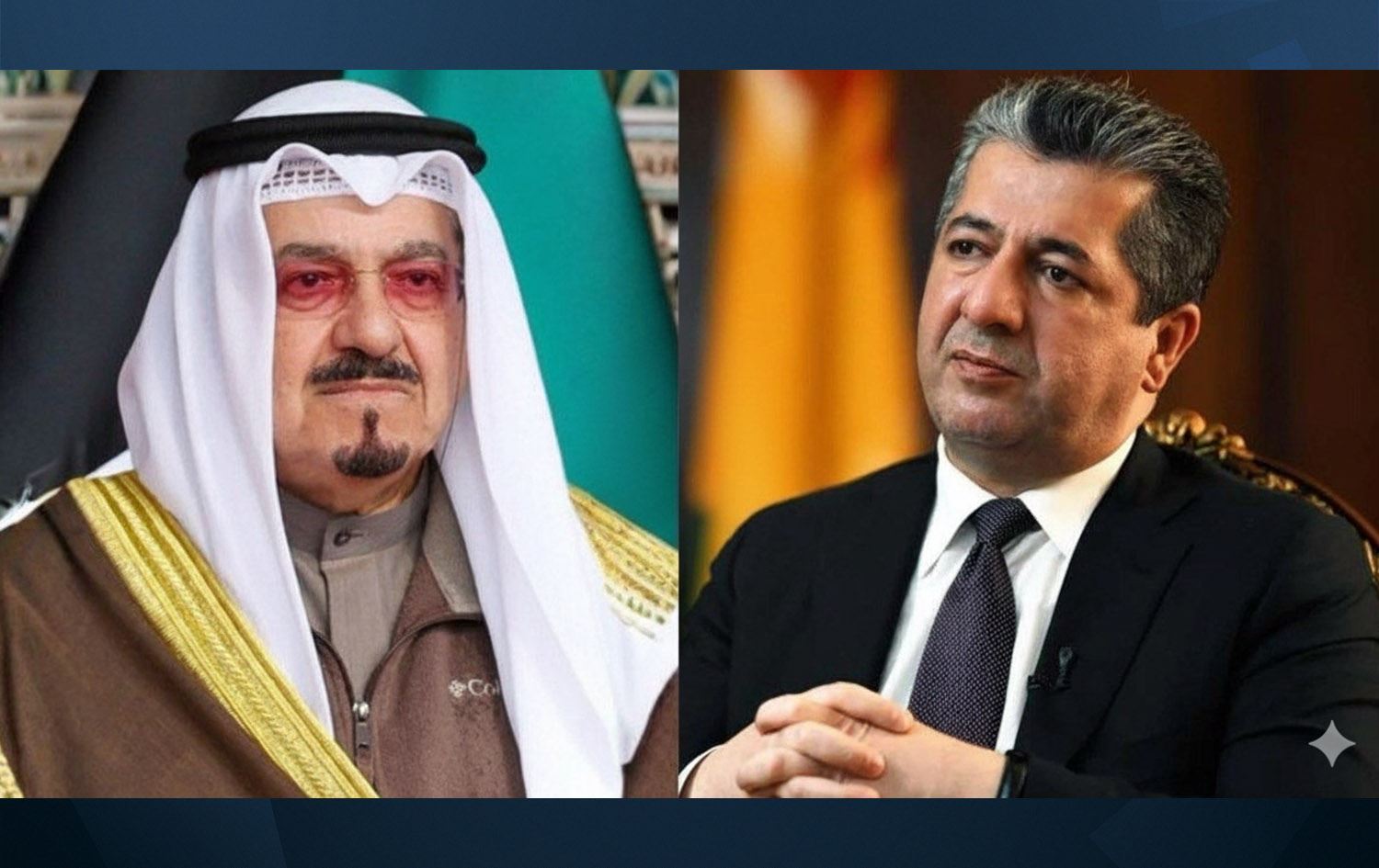 مسرور بارزاني، رئيس حكومة إقليم كوردستان، و الشيخ أحمد عبد الله الأحمد الصباح، رئيس وزراء دولة الكويت