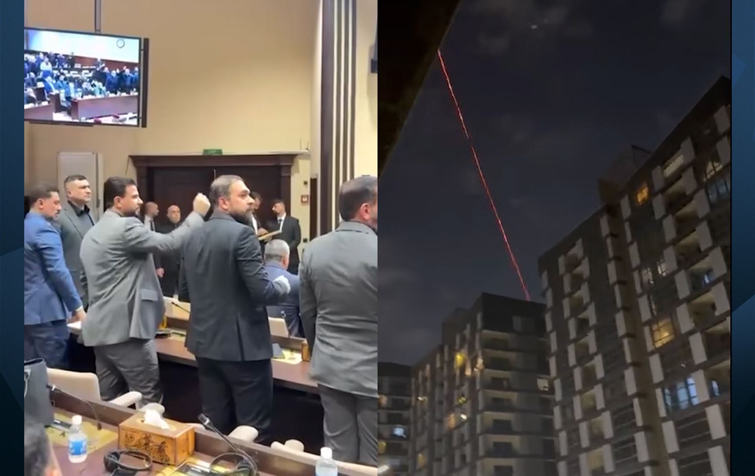 دیمەنێکی نێو پەرلەمانی عێراق لەکاتی دروستبوونی گرژییەکان و ساتی هێرشێک بۆسەر باڵیۆزخانەی ئەمریکا لە بەغدا