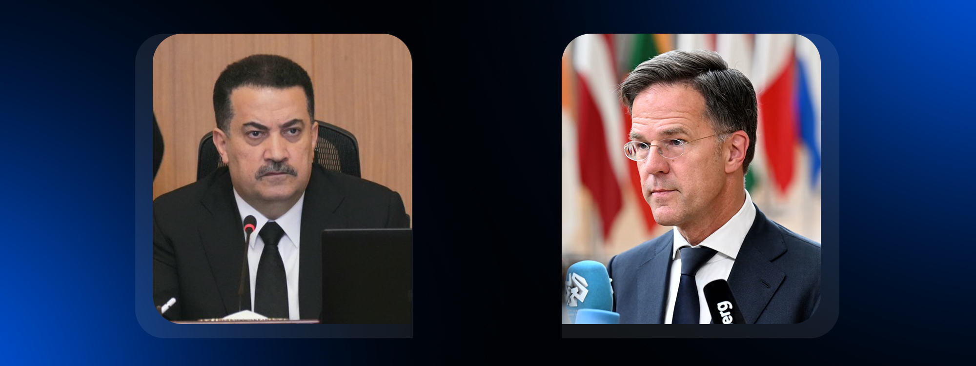 Iraqi Prime Minister Mohammed Shia’ al-Sudani (left) and NATO Secretary General Mark Rutte. Graphic: Rudaw