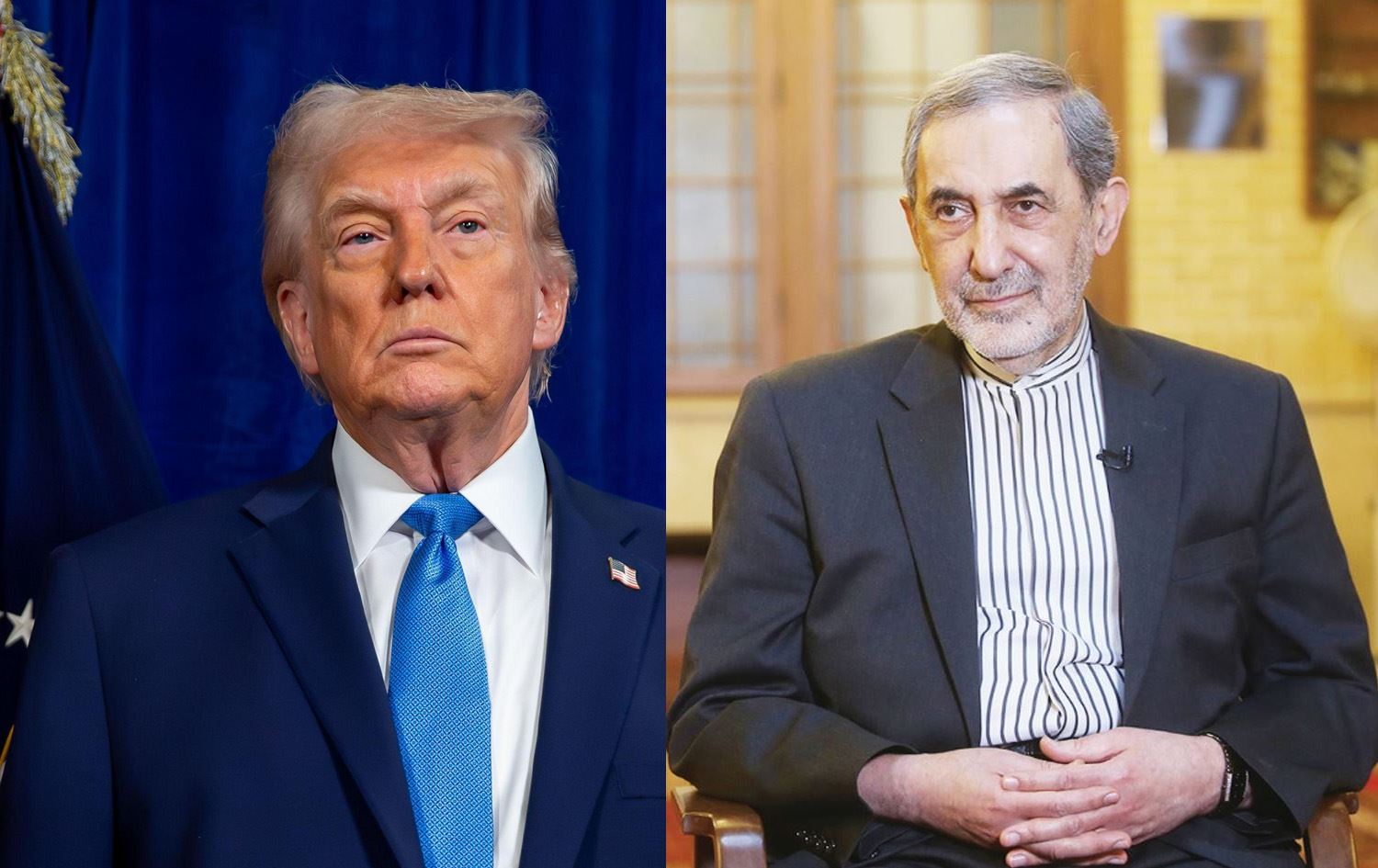 دۆناڵد ترەمپ، سەرۆکی ئەمریکا و دکتۆر عەلی ئەکبەر ویلایەتی، راوێژکاری رێبەری کۆماری ئیسلامیی ئێران بۆ کاروباری نێودەوڵەتی