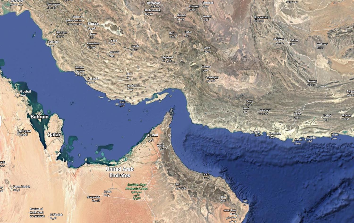 تەنگەی هورمز لەسەر نەخشە