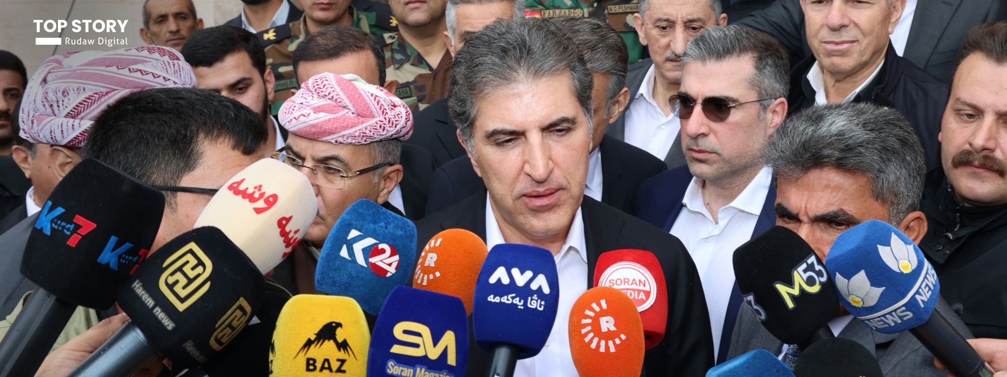 نێچیرڤان بارزانی لە پرسەی شەش پێشمەرگە شەهیدەکە: ئێران دانی بەوەدا ناوە هەڵەی کردووە