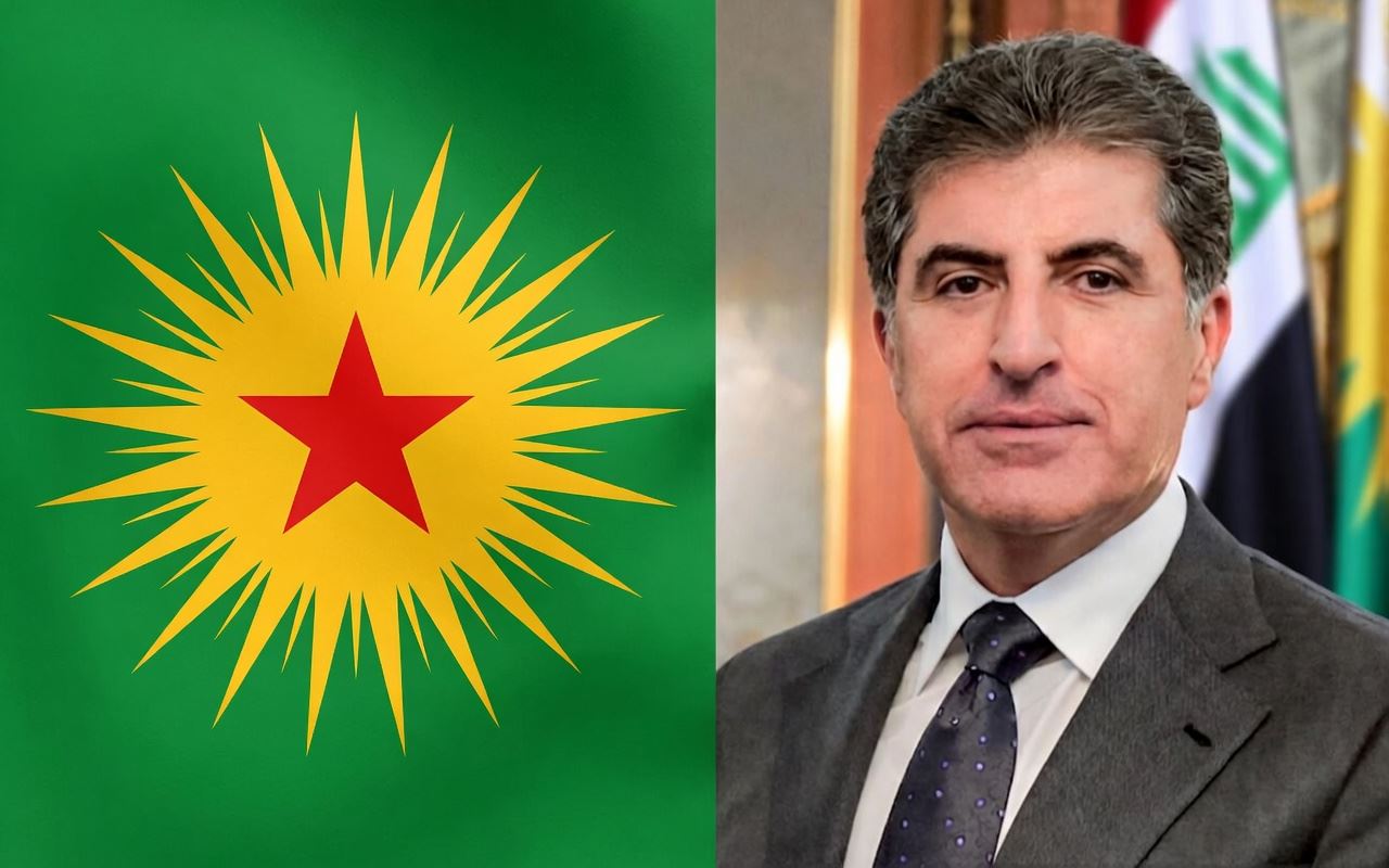 Flamaya KCKyê û Nêçîrvan Barzanî / Wêne: Rûdaw Grafîk