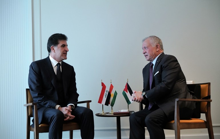 نێچیرڤان بارزانی، سەرۆکی هەرێمی کوردستان و شا عەبدوڵڵای دووەم کوڕی حوسێن، شای شانشینی ئوردنی هاشمی