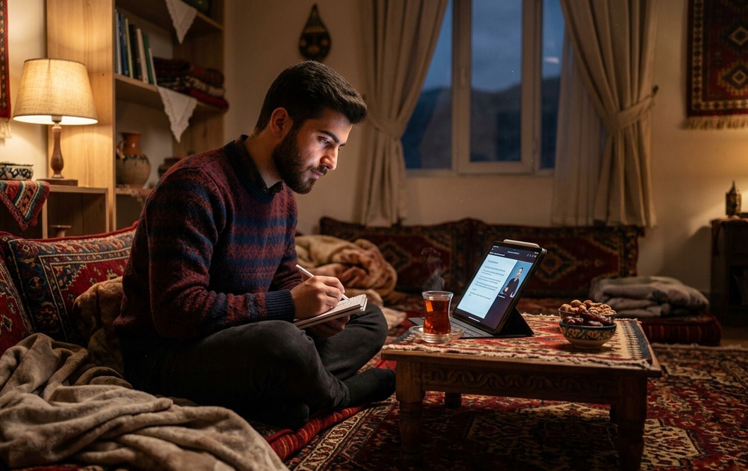 ئەم وێنە بە ژیریی دەستکرد دروستکراوە و تێیدا وێنەی خوێندکارێک کێشراوە کە بە ئۆنلاین خەریکی خوێندنە. وێنە: AI