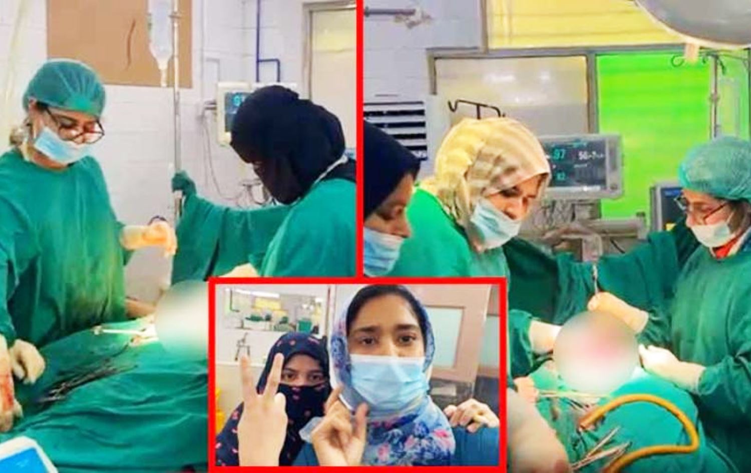 دیمەنی هەردوو نەشتەرگەرییەکە کە لە یەک کاتدا کراون و پزیشکەکانیش پەنجەی سەکەوتنیان بەرز کردووەتەوە.