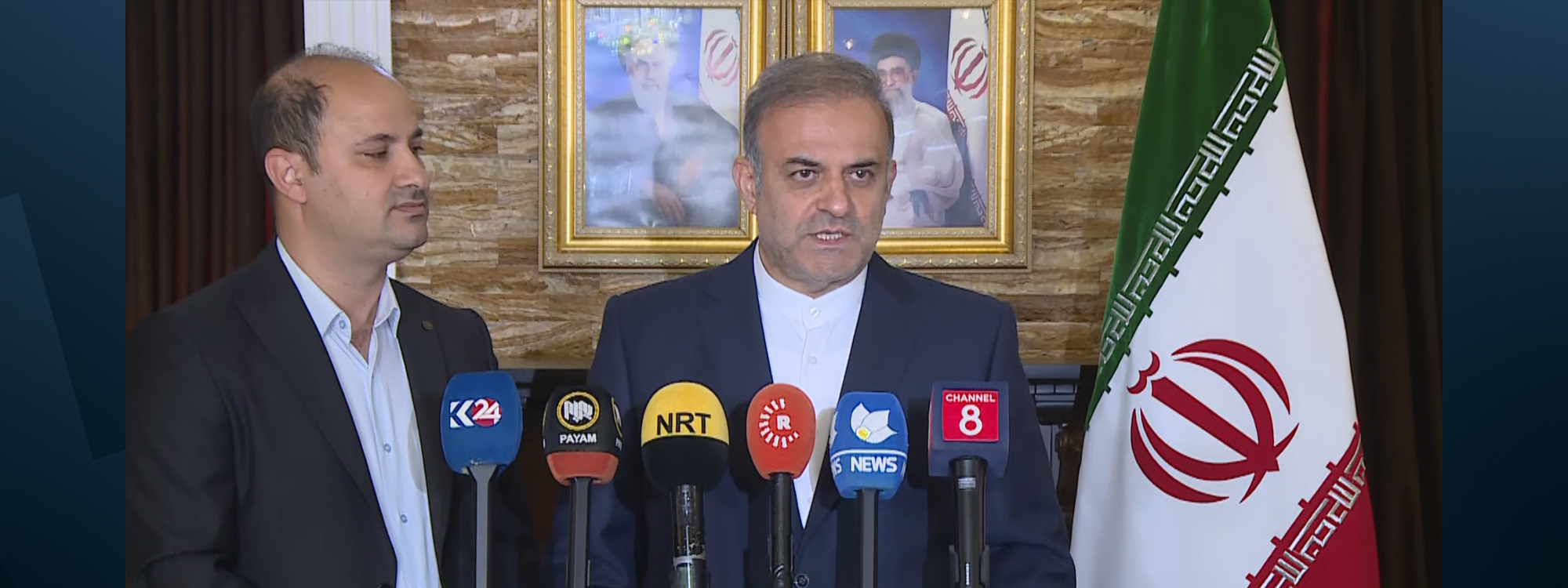 Iran’s new consul general in Sulaimani, Sayyid Mohammad Mir Hosseini, speaking during a presser on April 6, 2026. Photo: Screengrab / Rudaw