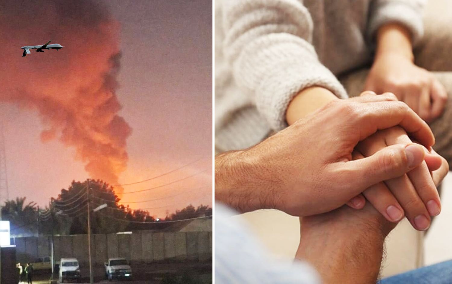 وێنەی دەستێک کە ئاماژەی پاڵپشتییە - ئەنجامی بۆردوومانێک.