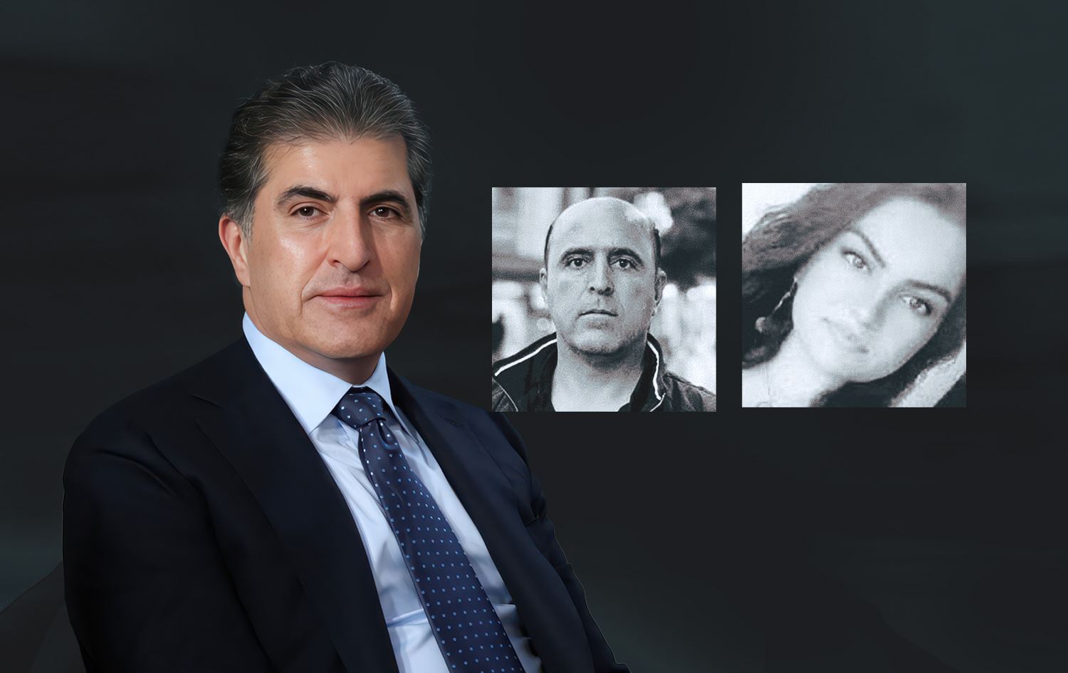 Nêçîrvan Barzanî û hevjînên şehîdketî / Wêne: Rûdaw Grafîk