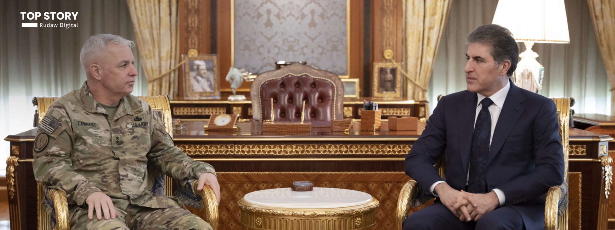 نێچیرڤان بارزانی و کیڤن لامبێرد جەخت لە گرنگی هاوئاهەنگی هێزەکانی پێشمەرگە و هاوپەیمانان دەکەنەوە