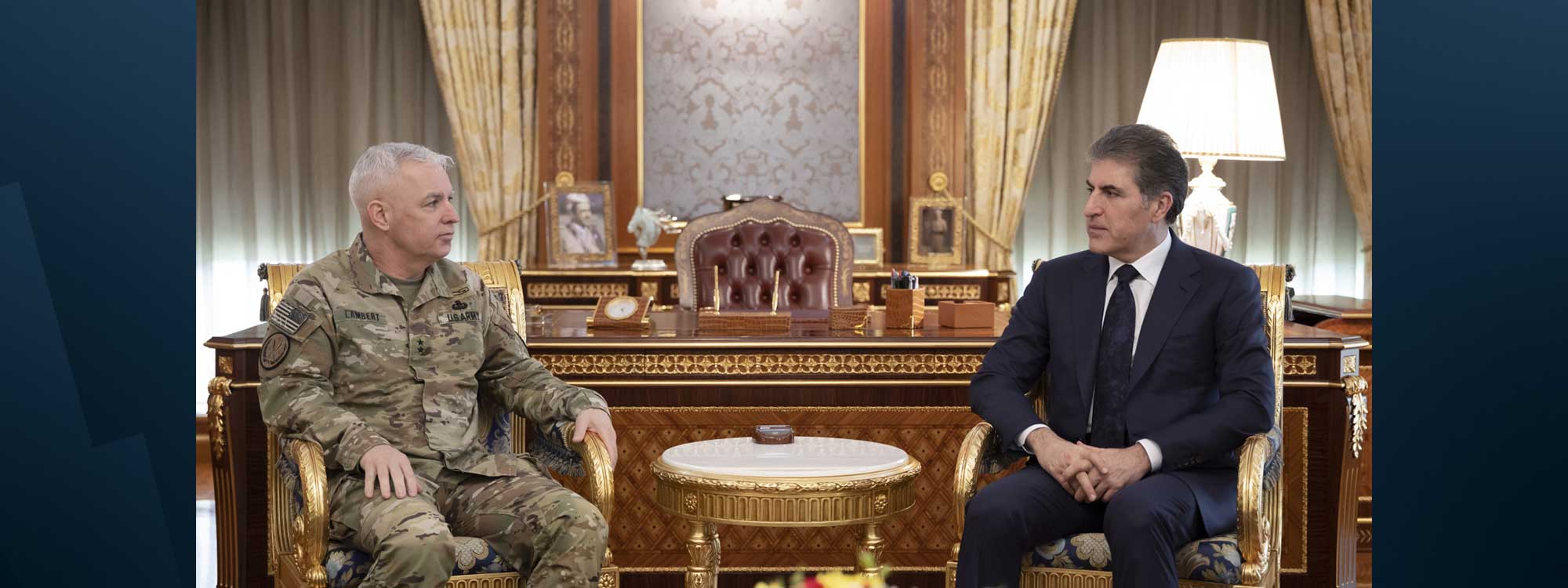Kurdistan Region President Nechirvan Barzani meets Kevin Lambert, the commander of the US-led Global Coalition to Defeat ISIS, on April 9, 2026. Photo: Kurdistan Region Presidency
