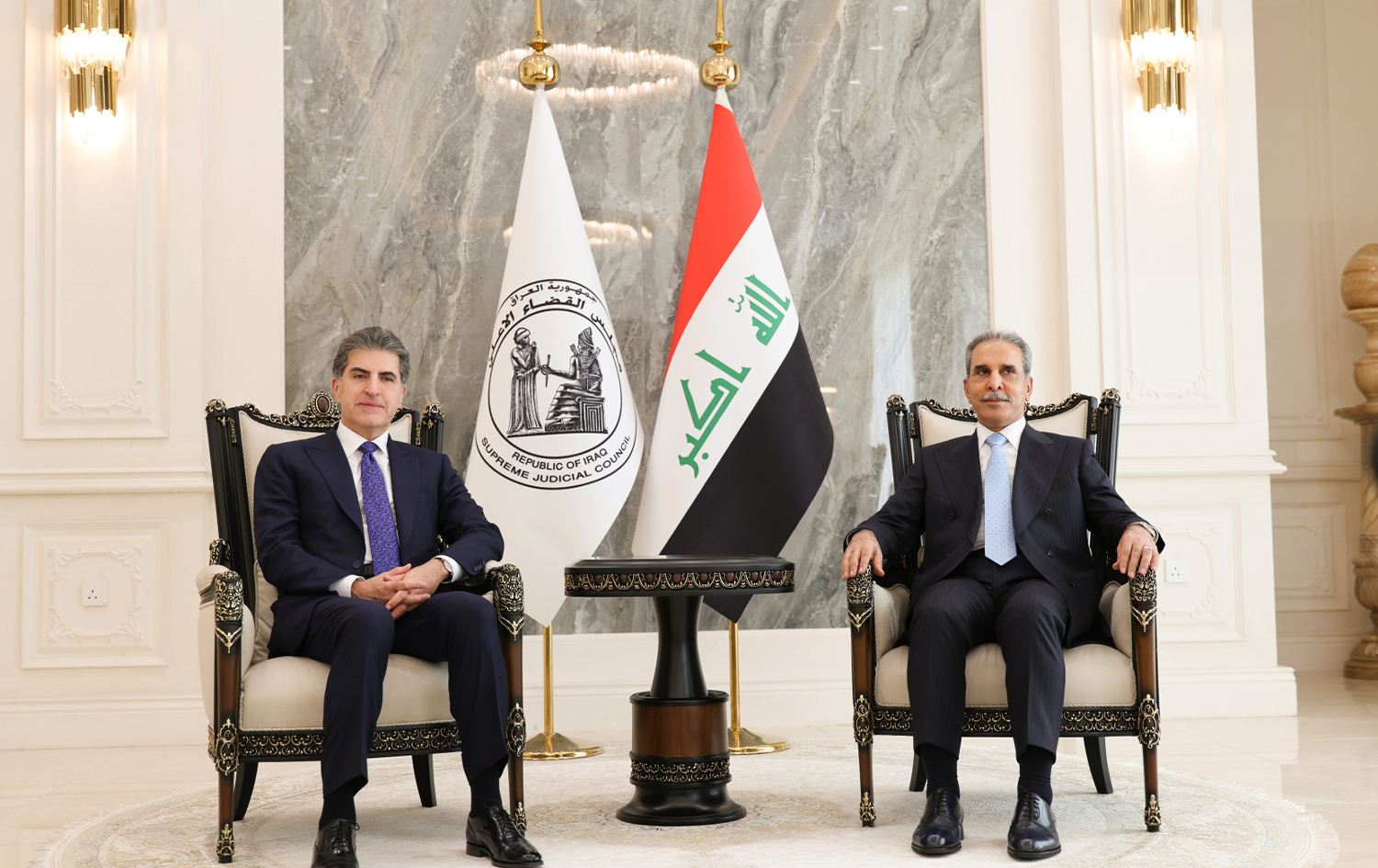 اجتماع نيجيرفان بارزاني، رئيس إقليم كوردستان مع القاضي فائق زيدان، رئيس مجلس القضاء الأعلى في العراق