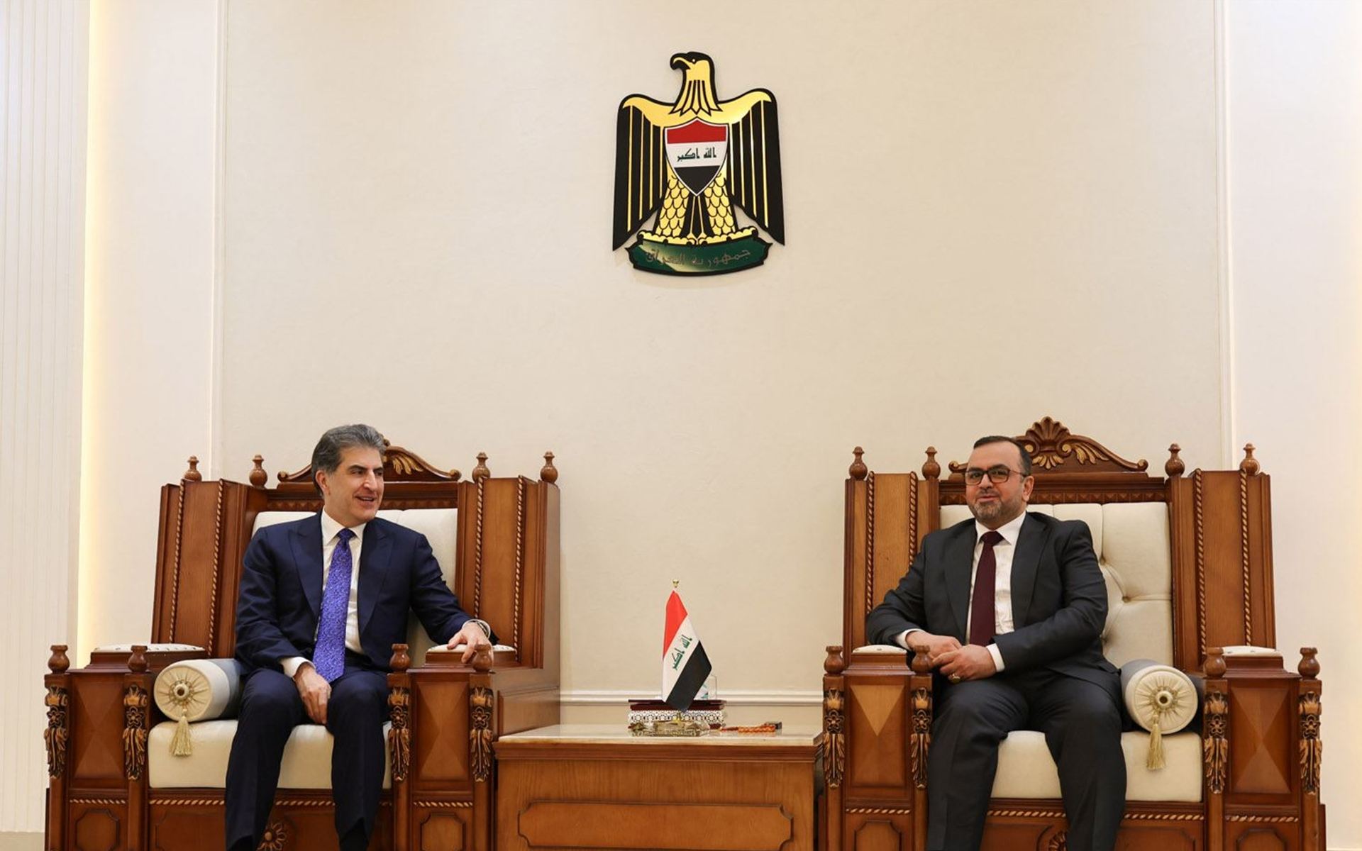 Kürdistan Bölgesi Başkanı Neçirvan Barzani, Bağdat’taki temasları kapsamda Irak Ulusal Nehic Koalisyonu Başkanı Abdülhüseyin el-Musavi ve beraberindeki heyetle bir araya geldi