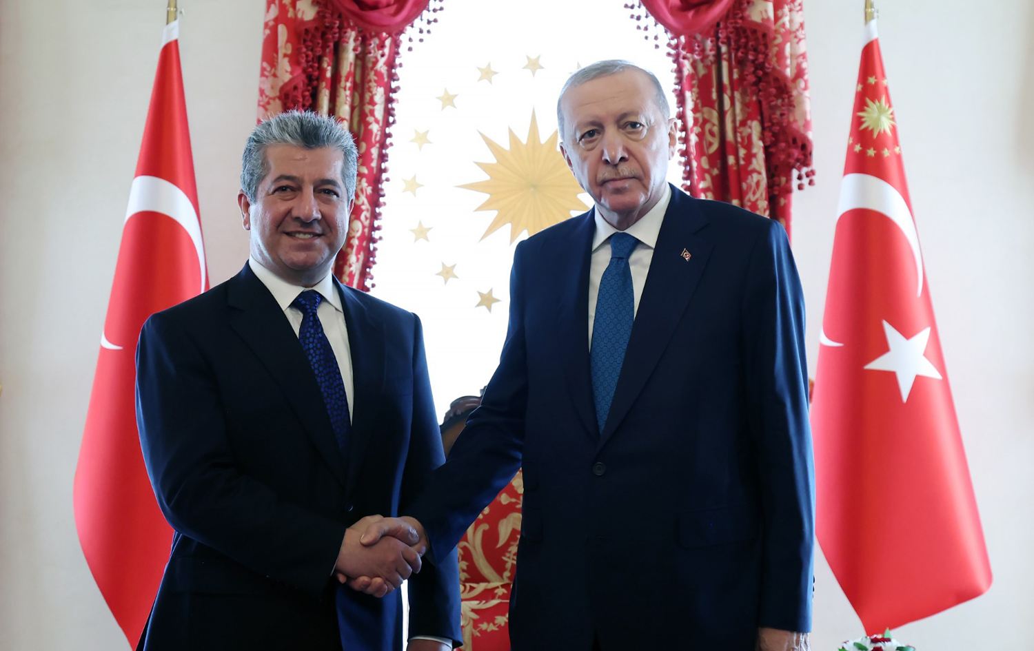 رئيس وزراء إقليم كوردستان، مسرور بارزاني والرئيس التركي، رجب طيب أردوغان