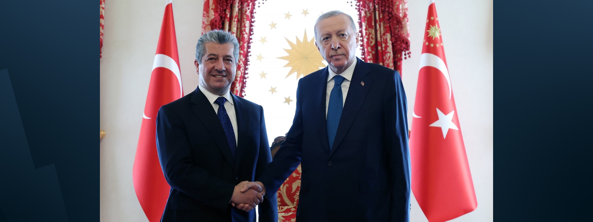 Turkish President Recep Tayyip Erdogan (right) received Kurdistan Region Prime Minister Masrour Barzani at the presidential palace in Istanbul on May 9, 2026. Photo: Turkish presidency 