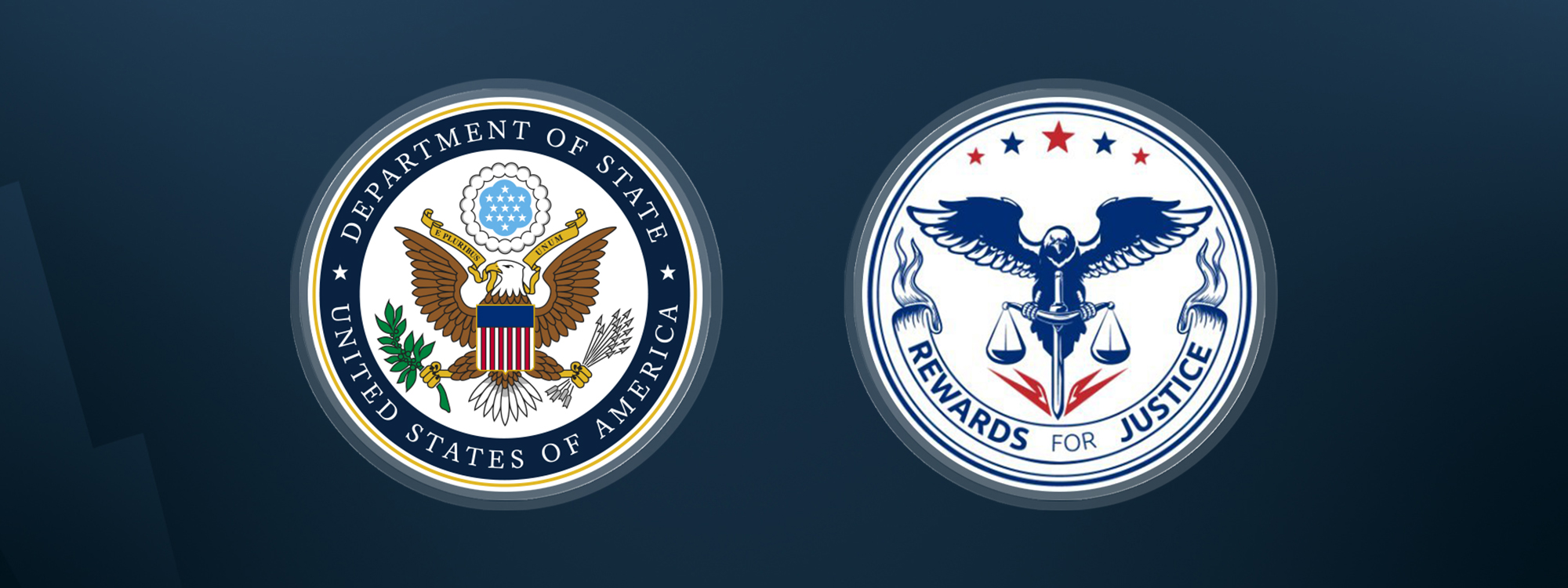 Logo of the US Department of State (left) and the Department’s Rewards for Justice Program (right). Graphic: Rudaw