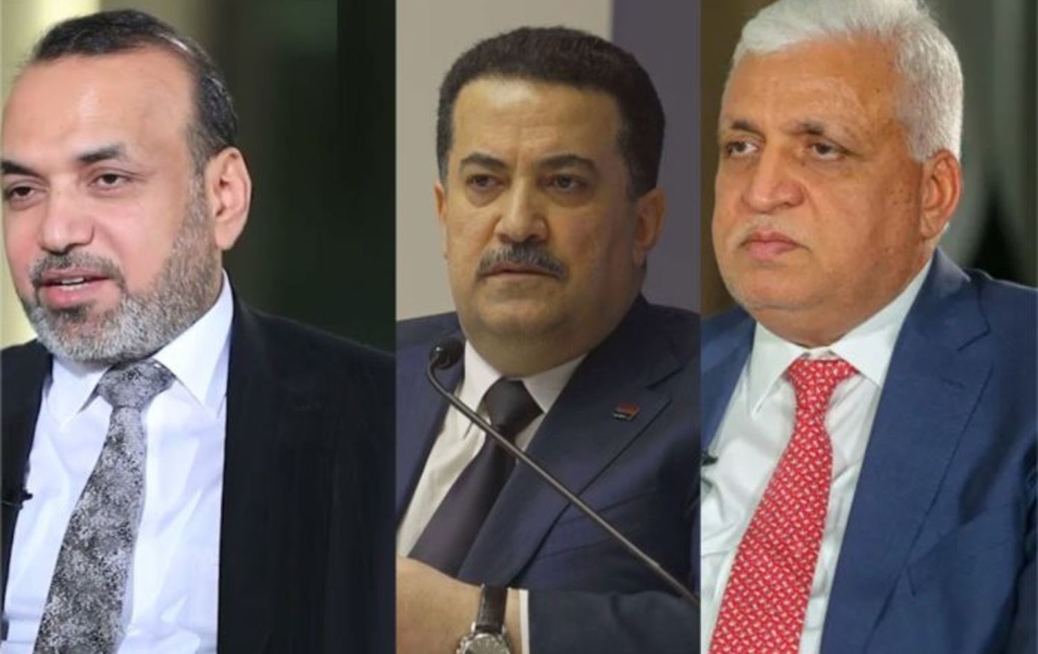 لە دەستە راستەوە فالح فەیاز، محەممەد شیاع سوودانی و ئەحمەد ئەسەدی